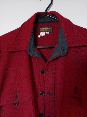 Vintage Eddie Bauer Men's XL Red & Black Wool Shirt Jacket - Shacket